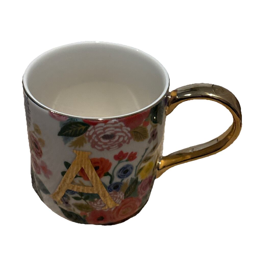 Anthropologie Rifle Paper Company Floral Monogrammed Letter 'A' Cofee Mug
